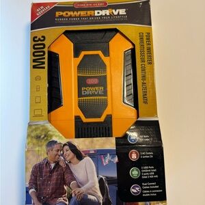 PowerDrive PD300 300W DC to AC Power Inverter 2 AC Outlets 2 USB Ports Yellow